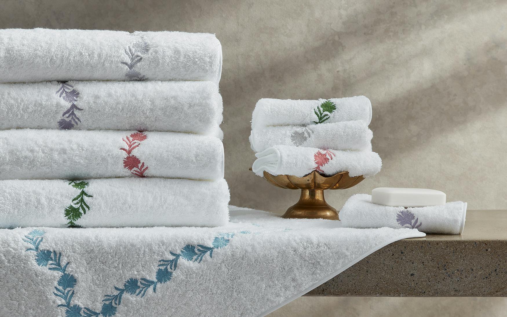 Luxury Plush Embroidered Coral Towels & Mats